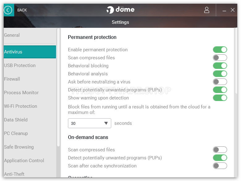 Panda Dome Premium - Settings