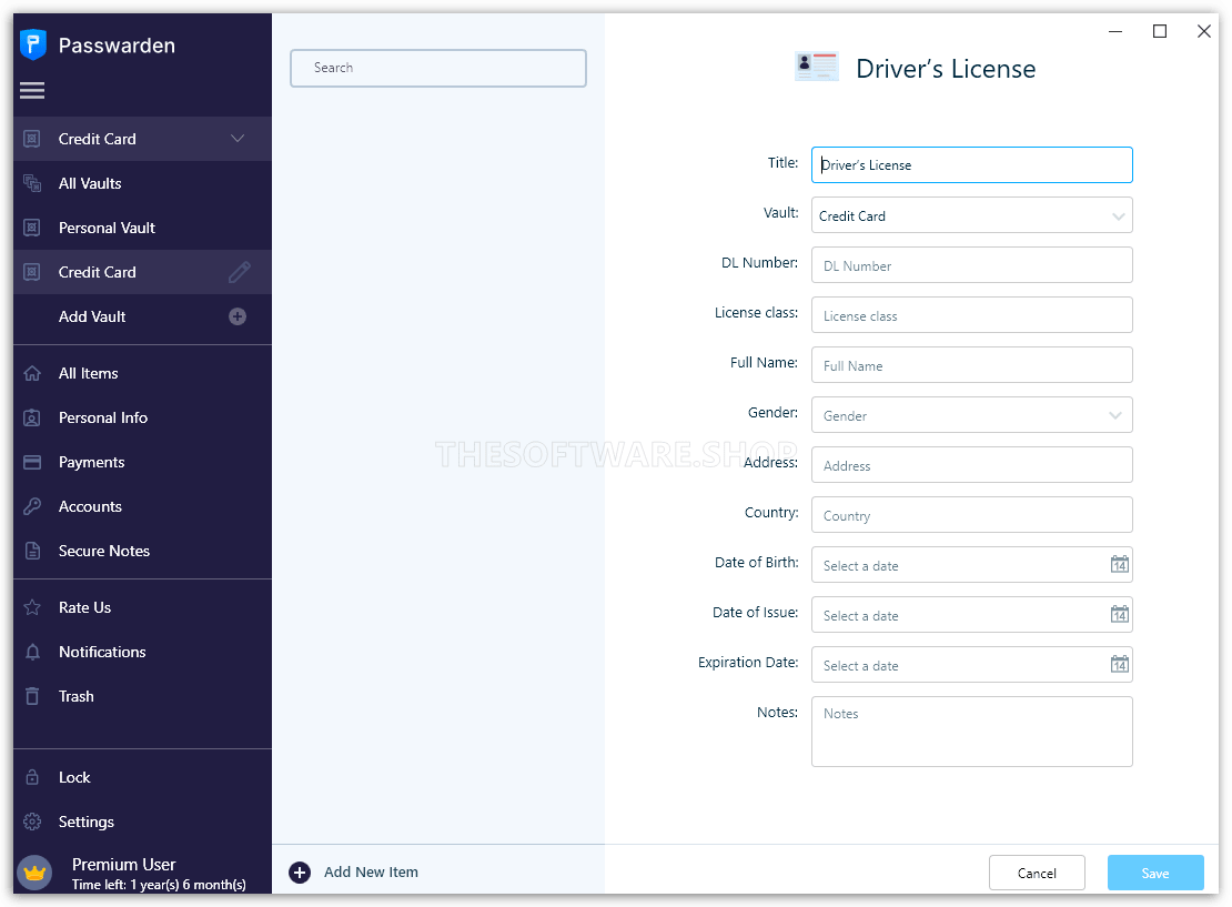 Add Driver;s License Info Screenshot