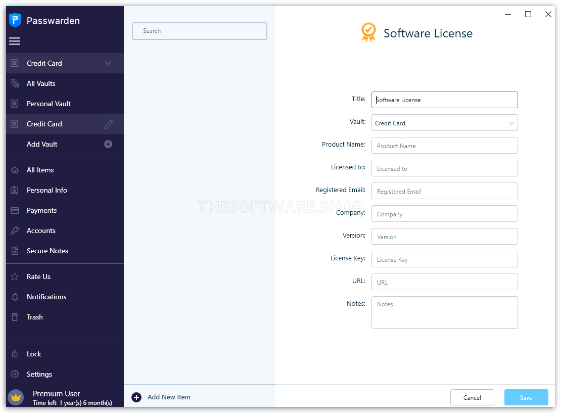 Add Software License Info Screenshot