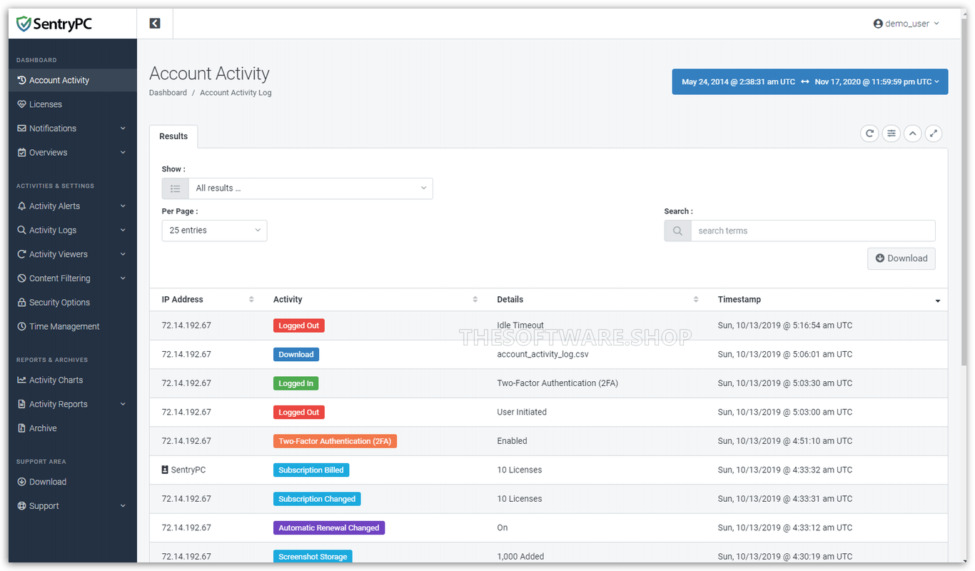 Account Activity Screenshot