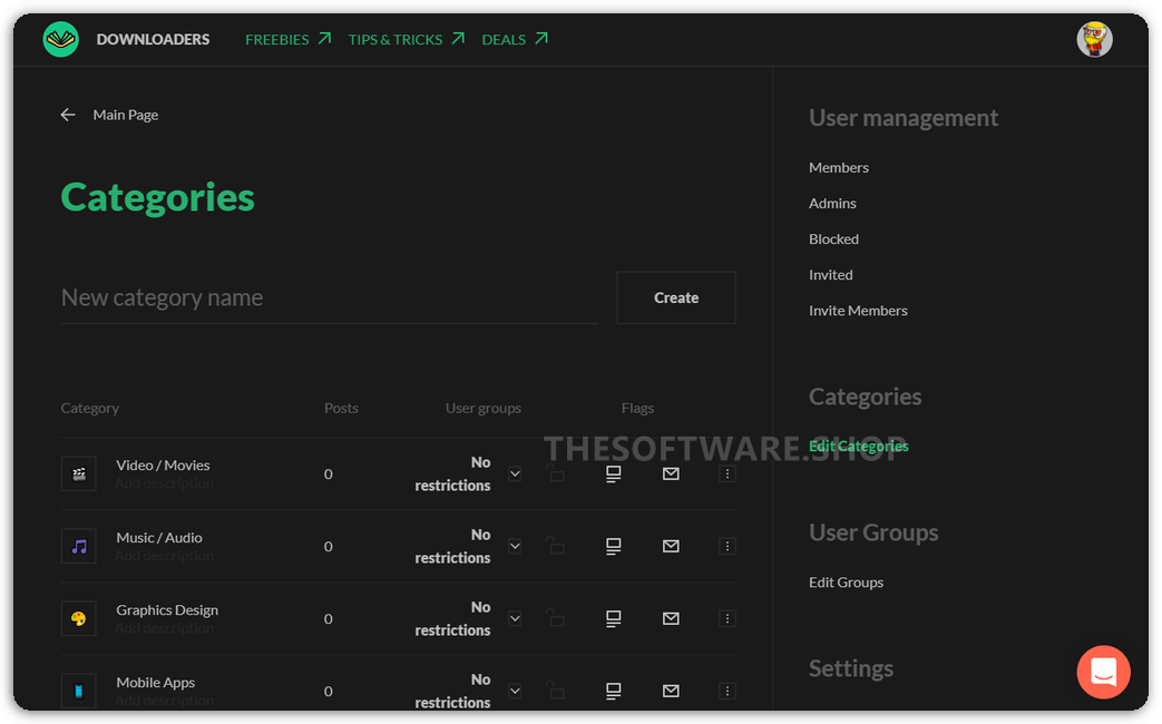 Setting - Categories Screenshot