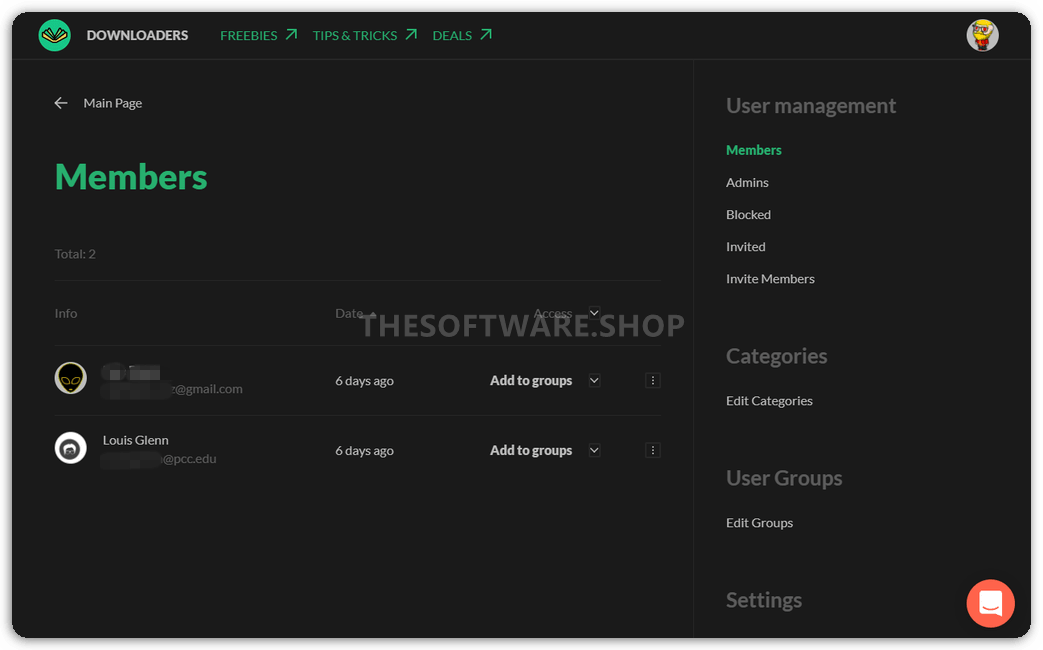 User Management - Members Screenshot