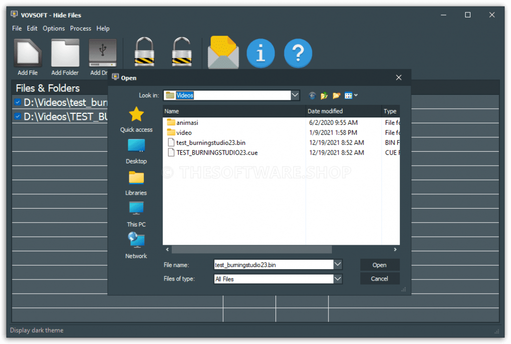 VOVSOFT Hide Files - Add Files