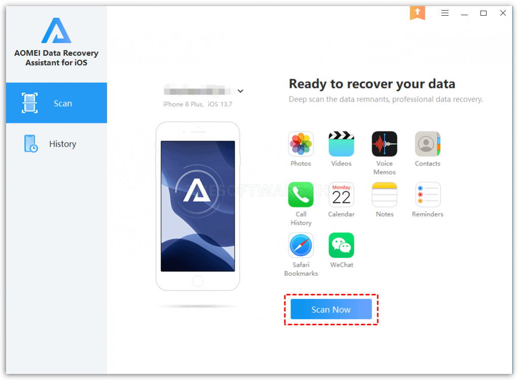AOMEI Data Recovery Assistant for iOS - start scan now