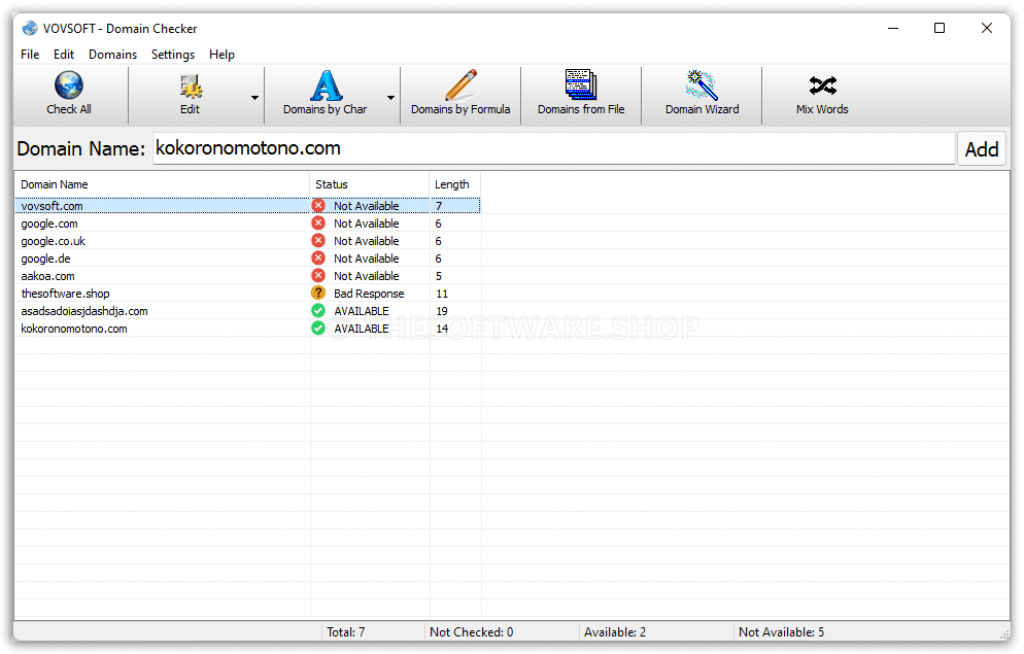 Vovsoft Domain Checker - Screenshot