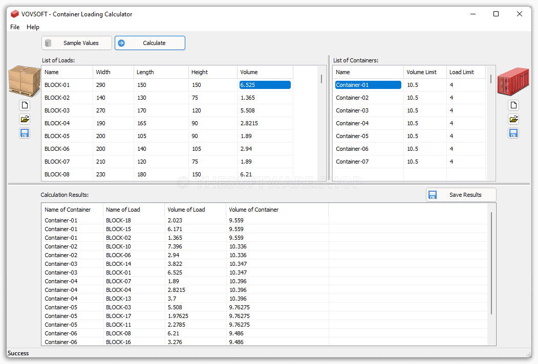 Vovsoft Container Loading Calculator Screenshot
