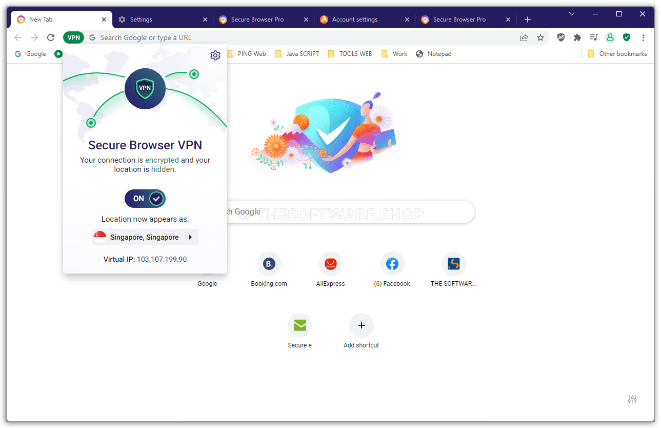 Avast Secure Browser PRO VPN Active