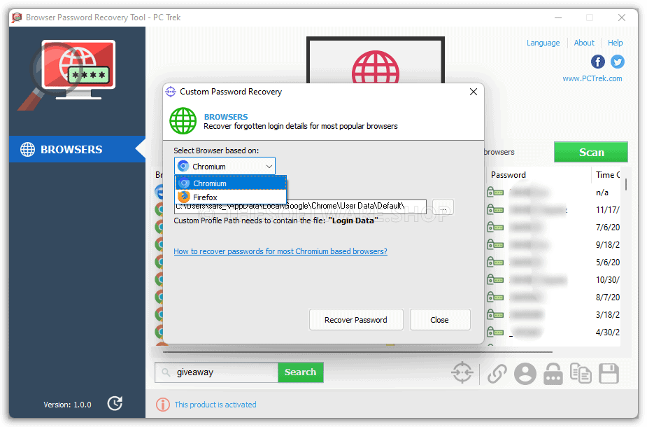 Browser Password Recovery Tool - Custom Password Recovery