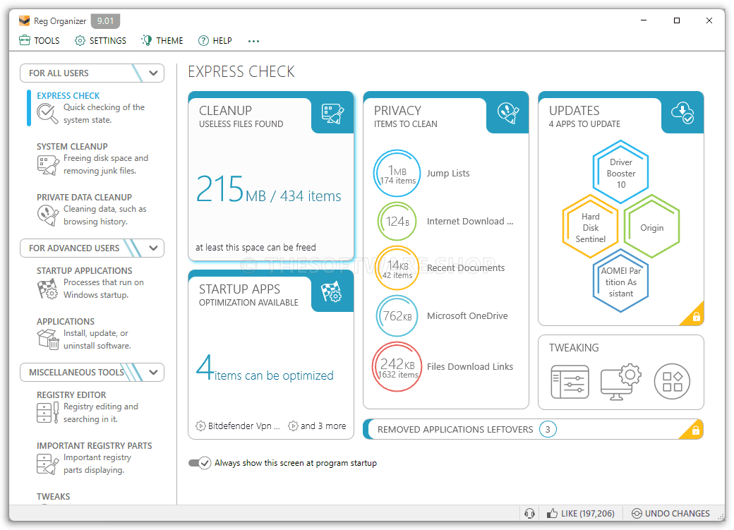 Reg Organizer 9 Pro Screenshot - Express Check