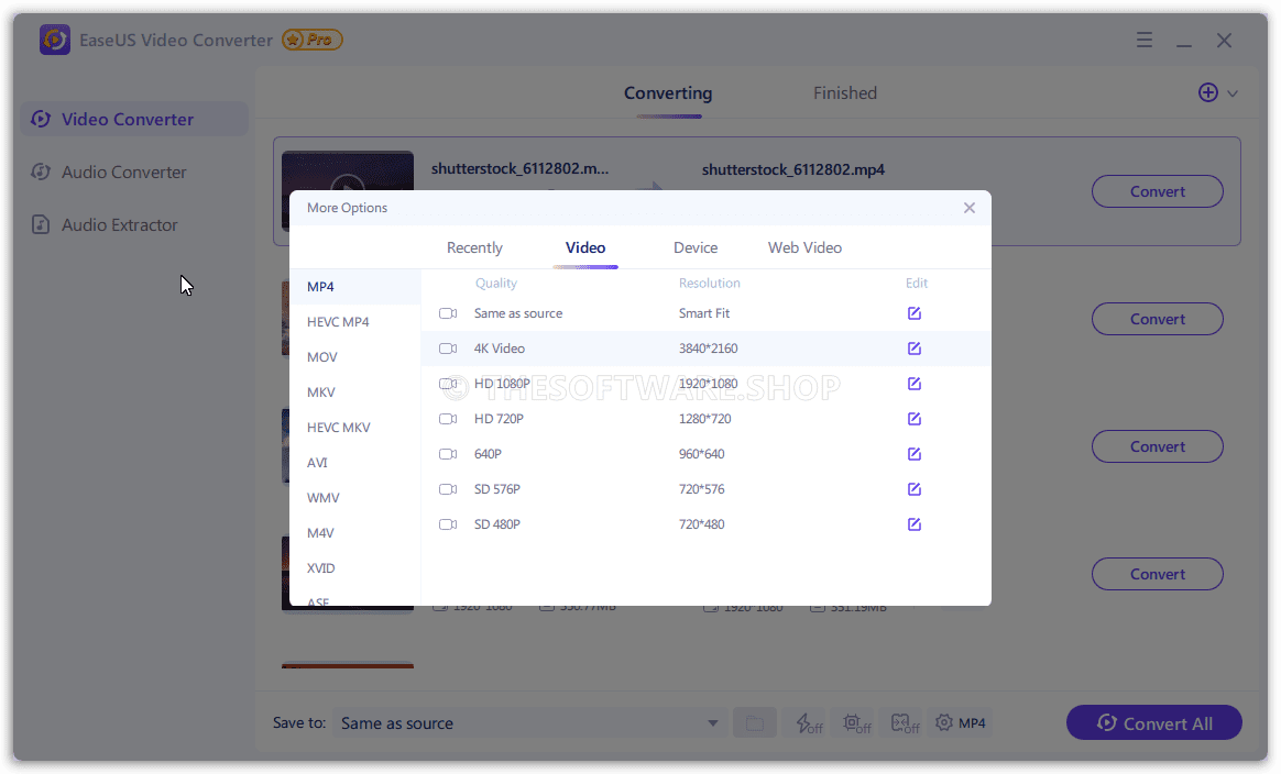 EaseUS Video Converter Pro Screenshot - More Options