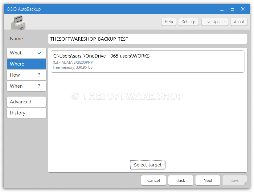 O&O AutoBackup 6 Pro Screenshot - Where