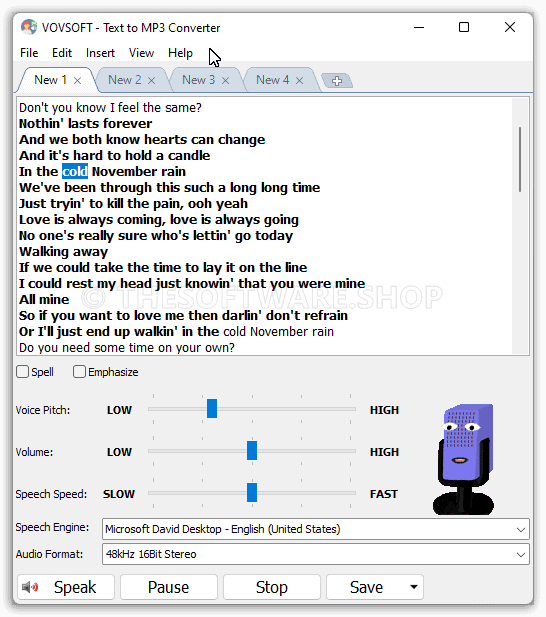 VOVSOFT Text to MP3 Converter - Screenshot