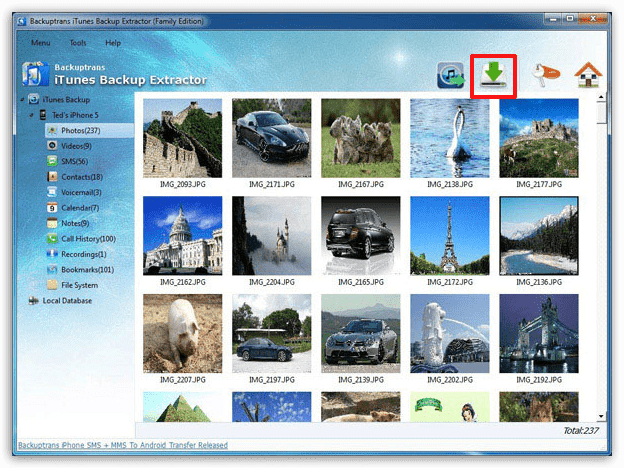 Backuptrans iTunes Backup Extractor - extract data from itunes backup