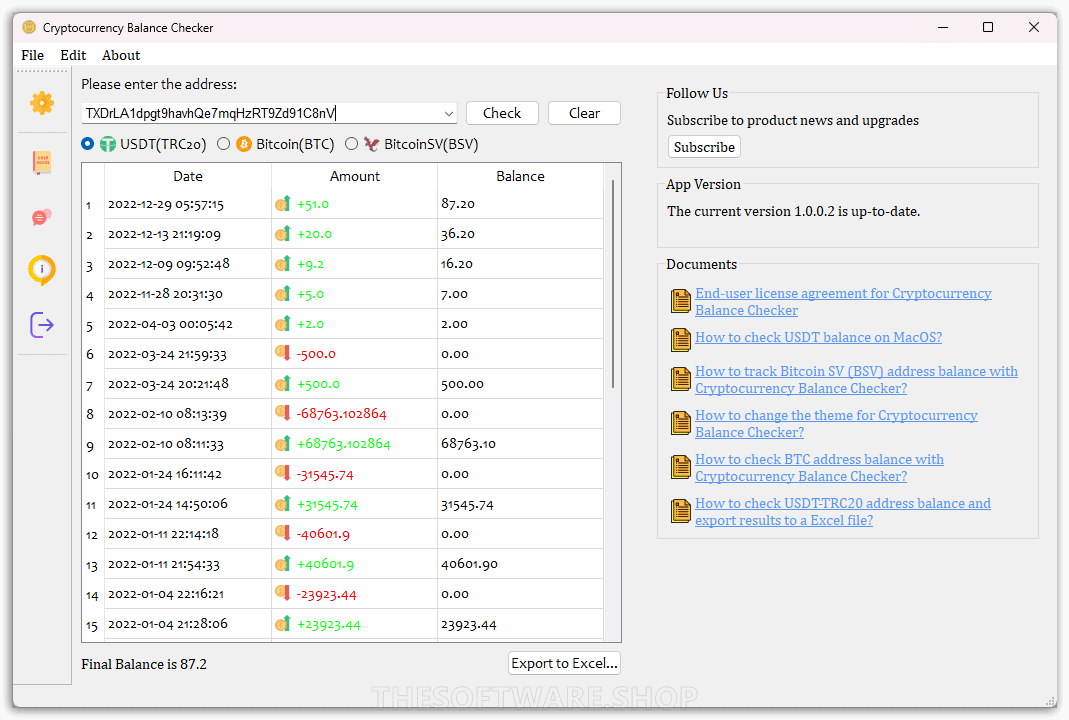 Cryptocurrency Balance Checker Screenshot