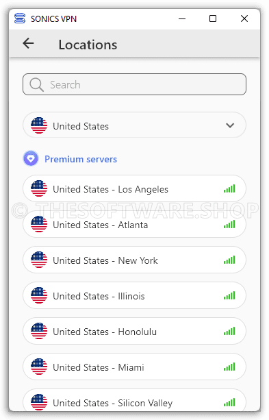 Sonics VPN Premium Locations