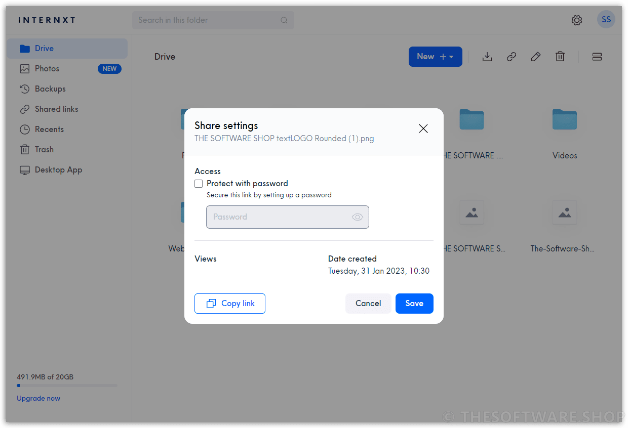 INTERNXT Share Settings
