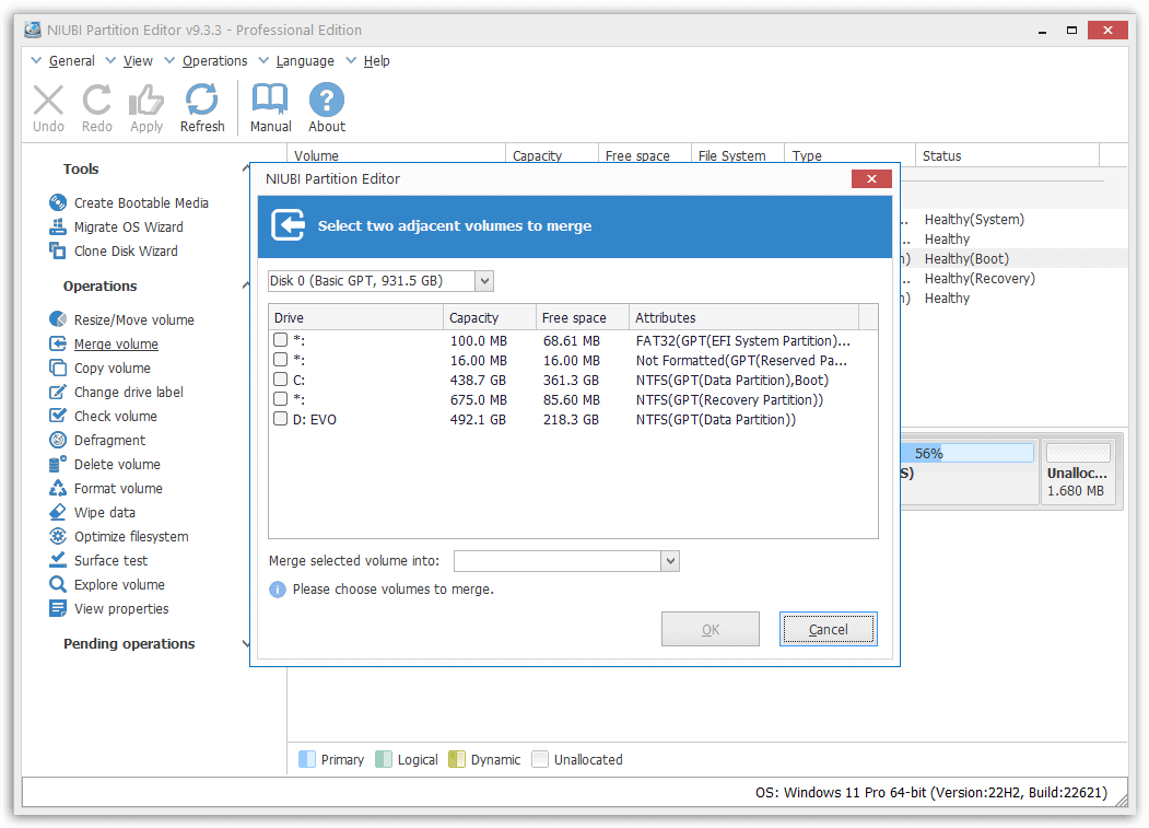NIUBI Partition Editor Professional Edition - Merge Volume