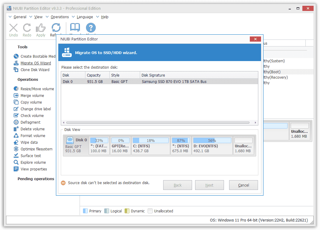 NIUBI Partition Editor Professional Edition - Migrate OS Wizard