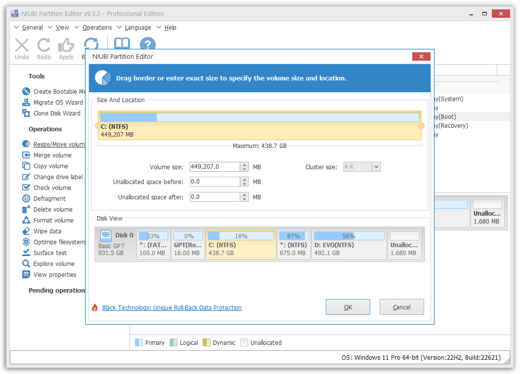 Resize Move Volume