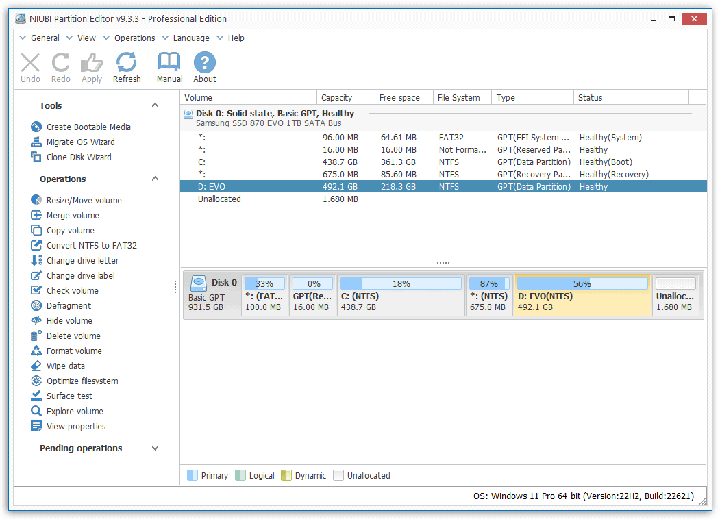 NIUBI Partition Editor Professional Edition - Screenshot