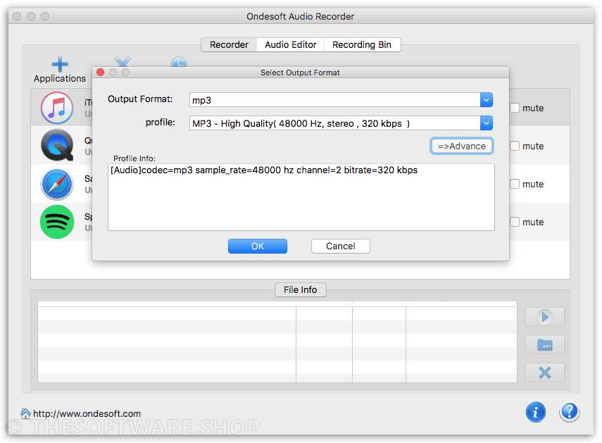 OndeSoft Audio Recorder - Output Format