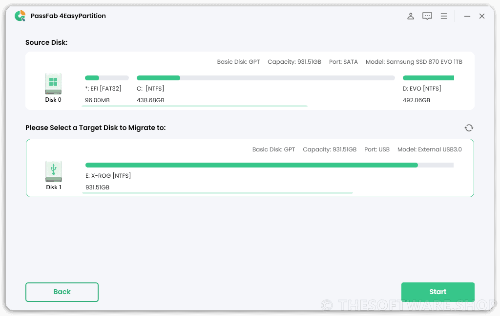 PassFab 4EasyPartition - Slect a Target Disk