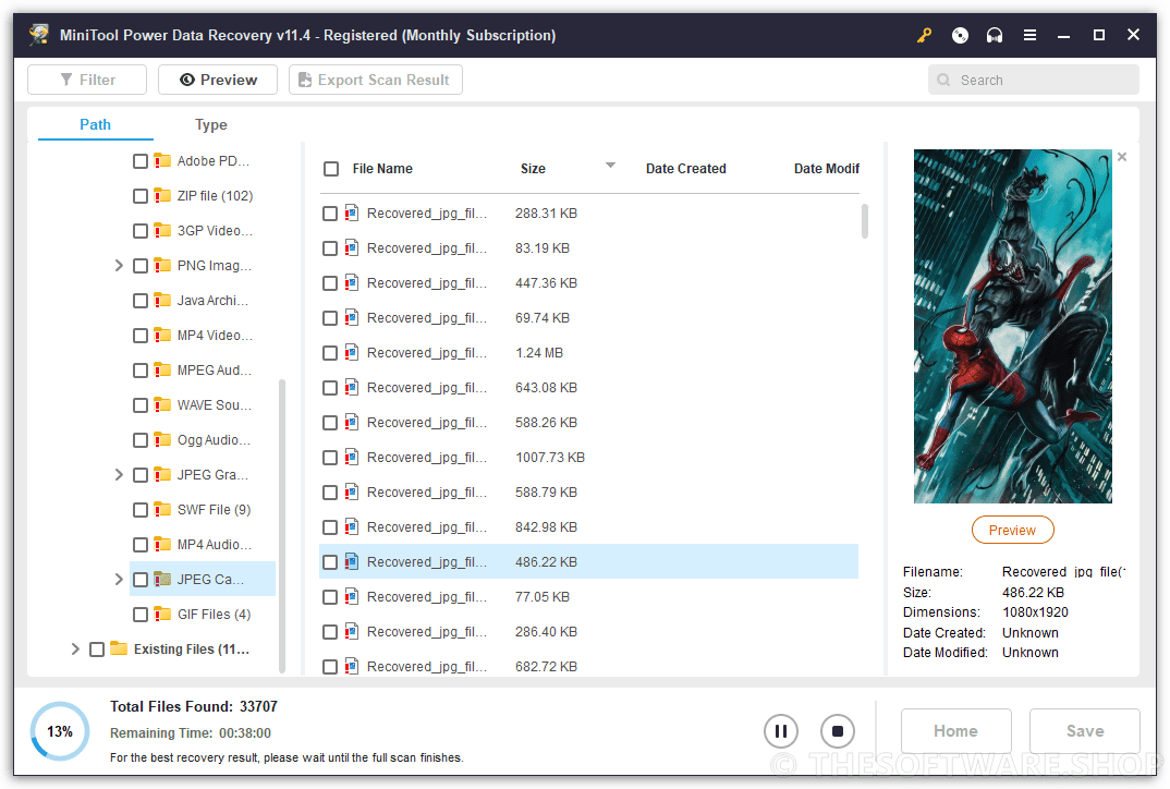 Minitool Power Data Recovery Scanning and results