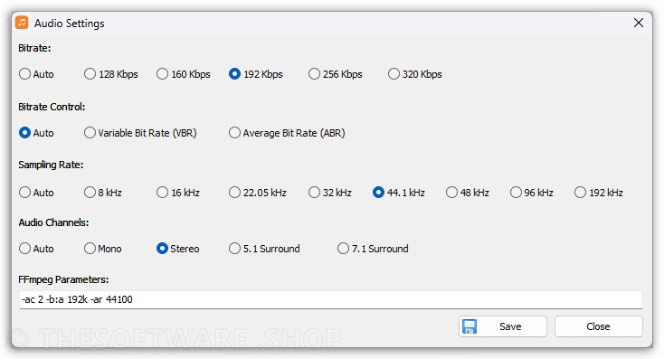 VOVSOFT Convert Video to Audio screenshot - Audio Settings