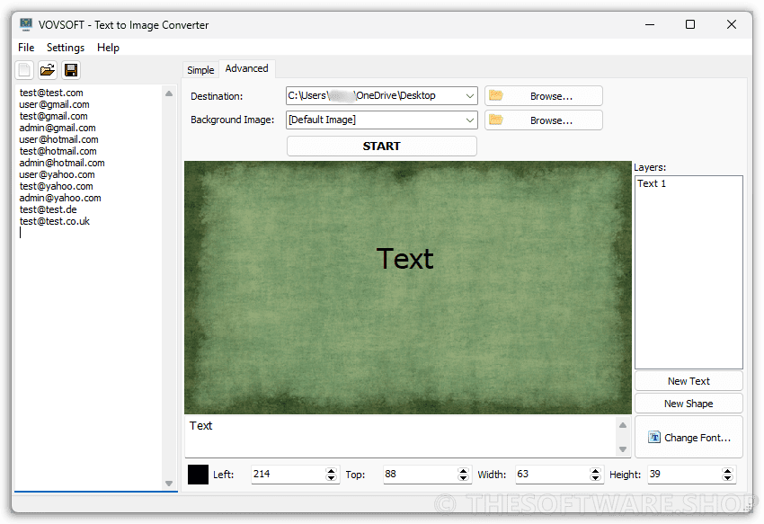 VOVSOFT Text to Image Converter Advanced Mode