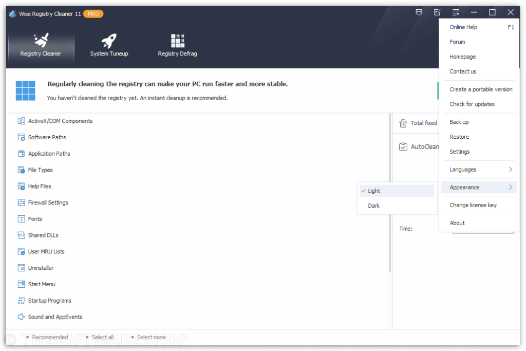 Wise Registry Cleaner 11 Pro Appearance Light
