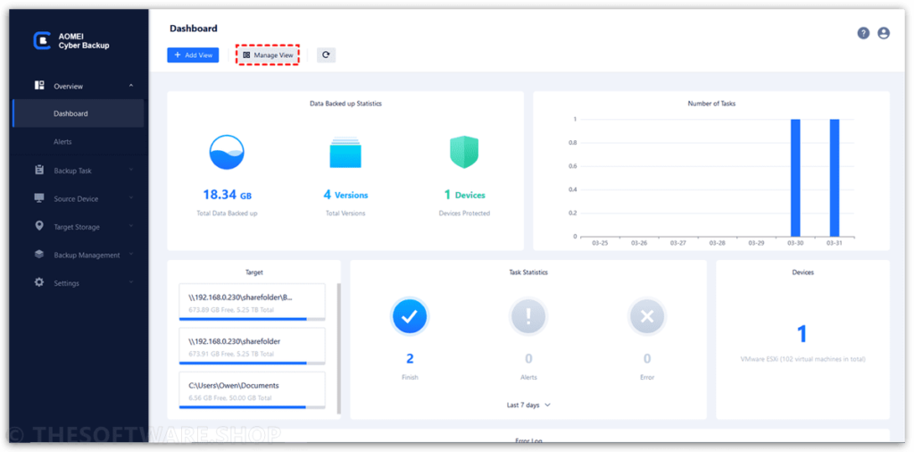 AOMEI Cyber Backup Premium Dashboard