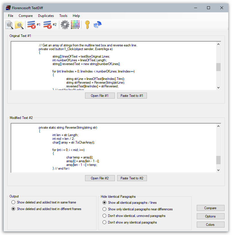 Florencesoft TextDiff Interface Screenshot