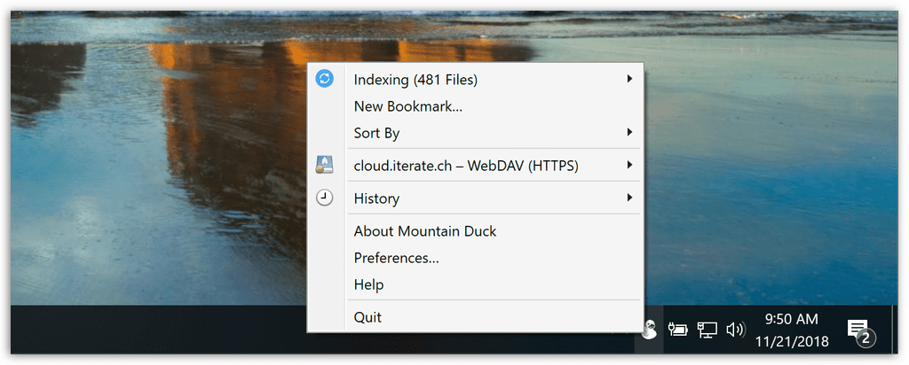 Mountain Duck Taskbar Menu Windows