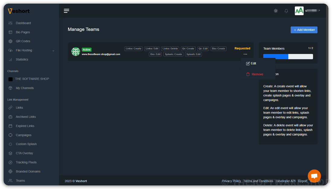 Veshort Manage Teams