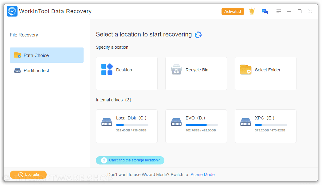 WorkinTool Data Recovery Interface