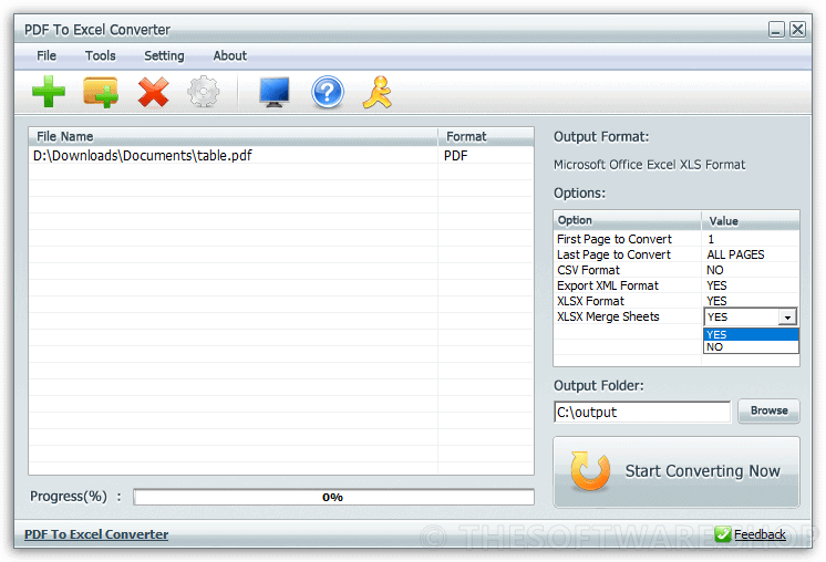 PDF To Excel Converter Convertion Options