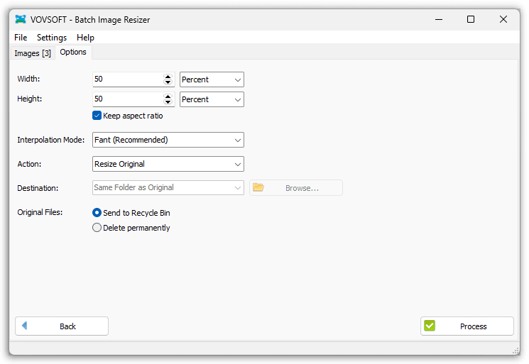 VOVSOFT Batch Image Resizer Options
