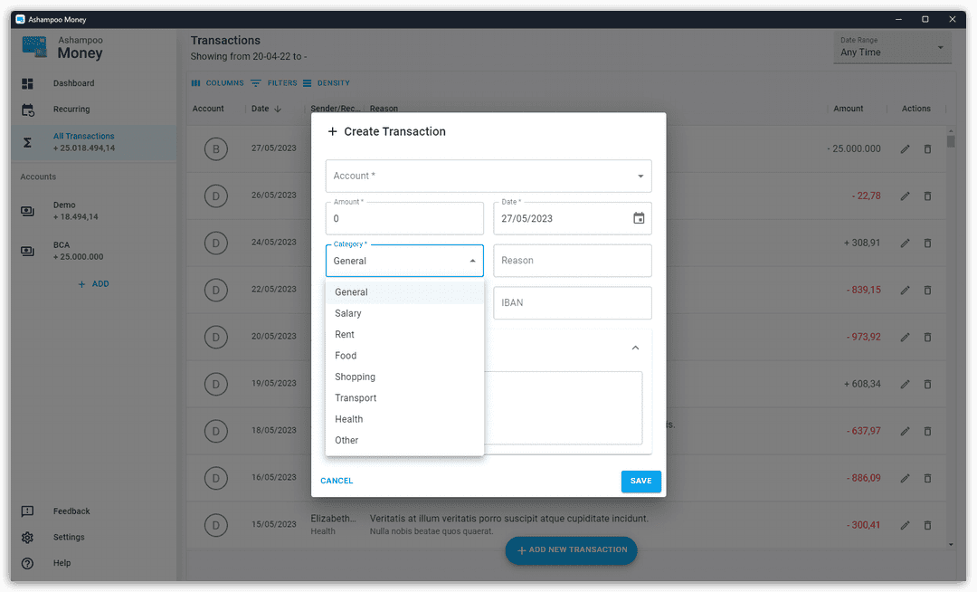 Ashampoo Money Create Transaction