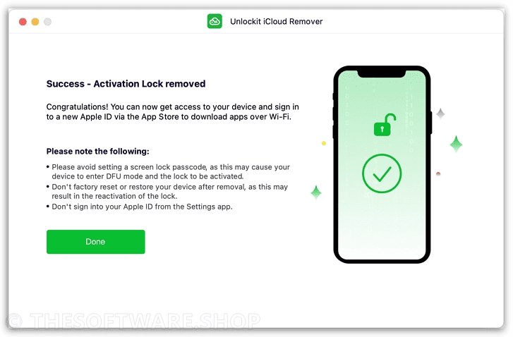 Foneazy Unlockit iCloud Remover - Success