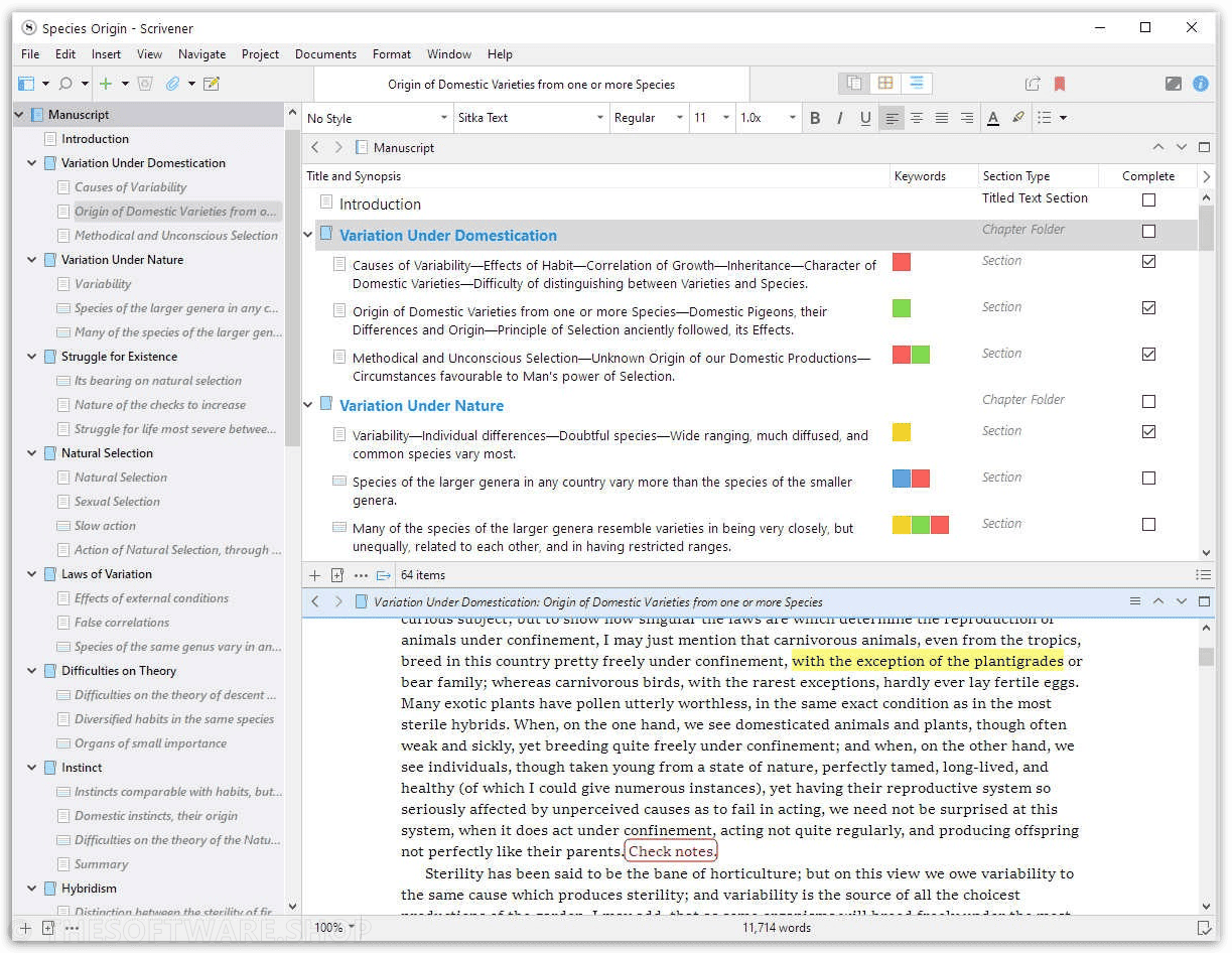 Scrivener App Outliner