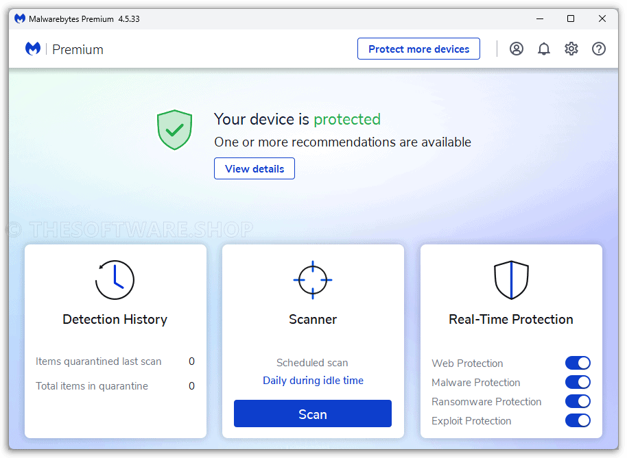 Malwarebytes Premium Main Interface