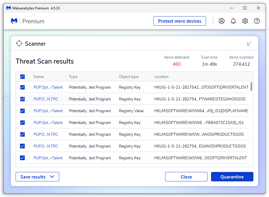 Malwarebytes Premium Scan Results