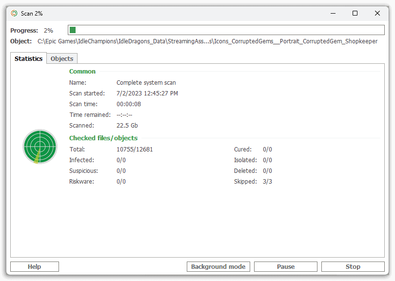 NANO Antivirus Pro - Scan Progress