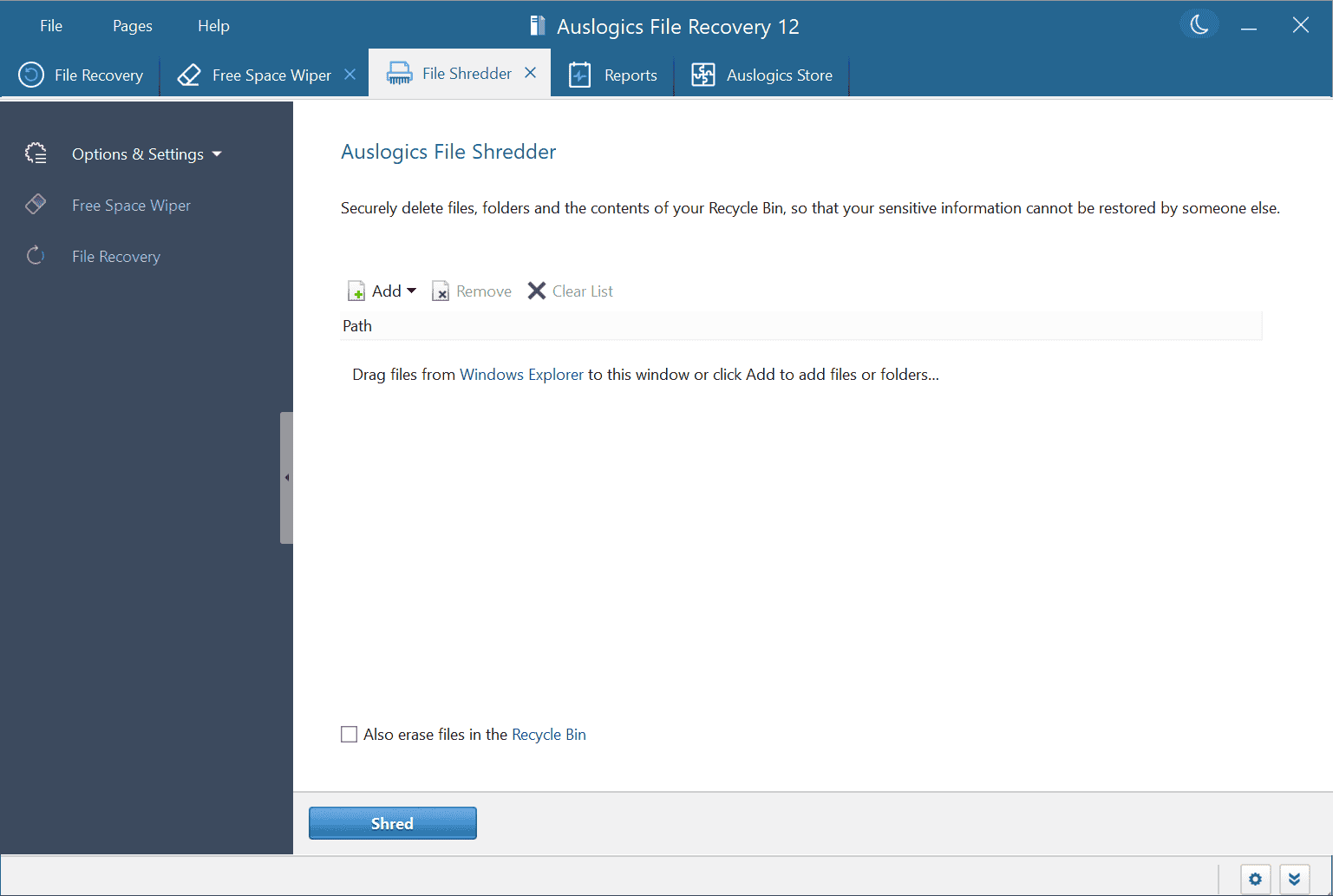 Auslogics File Recovery 12 - File Shredder