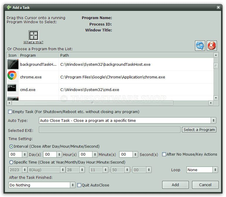 AutoClose Pro - Add A Task