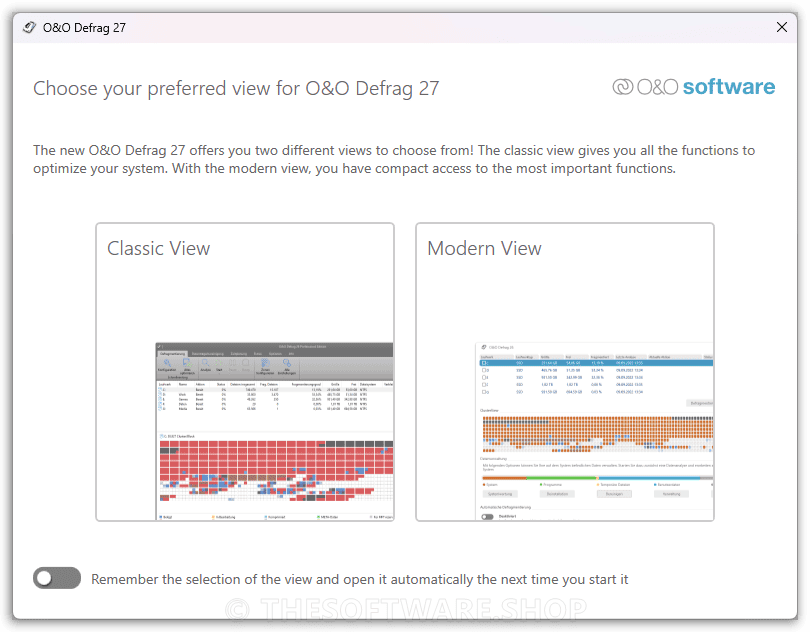 O&O Defrag 27 Professional - Choose View