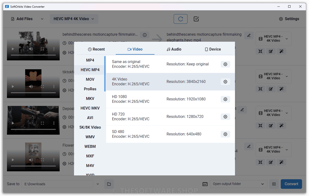 SoftOrbits Video Converter Presert Selection