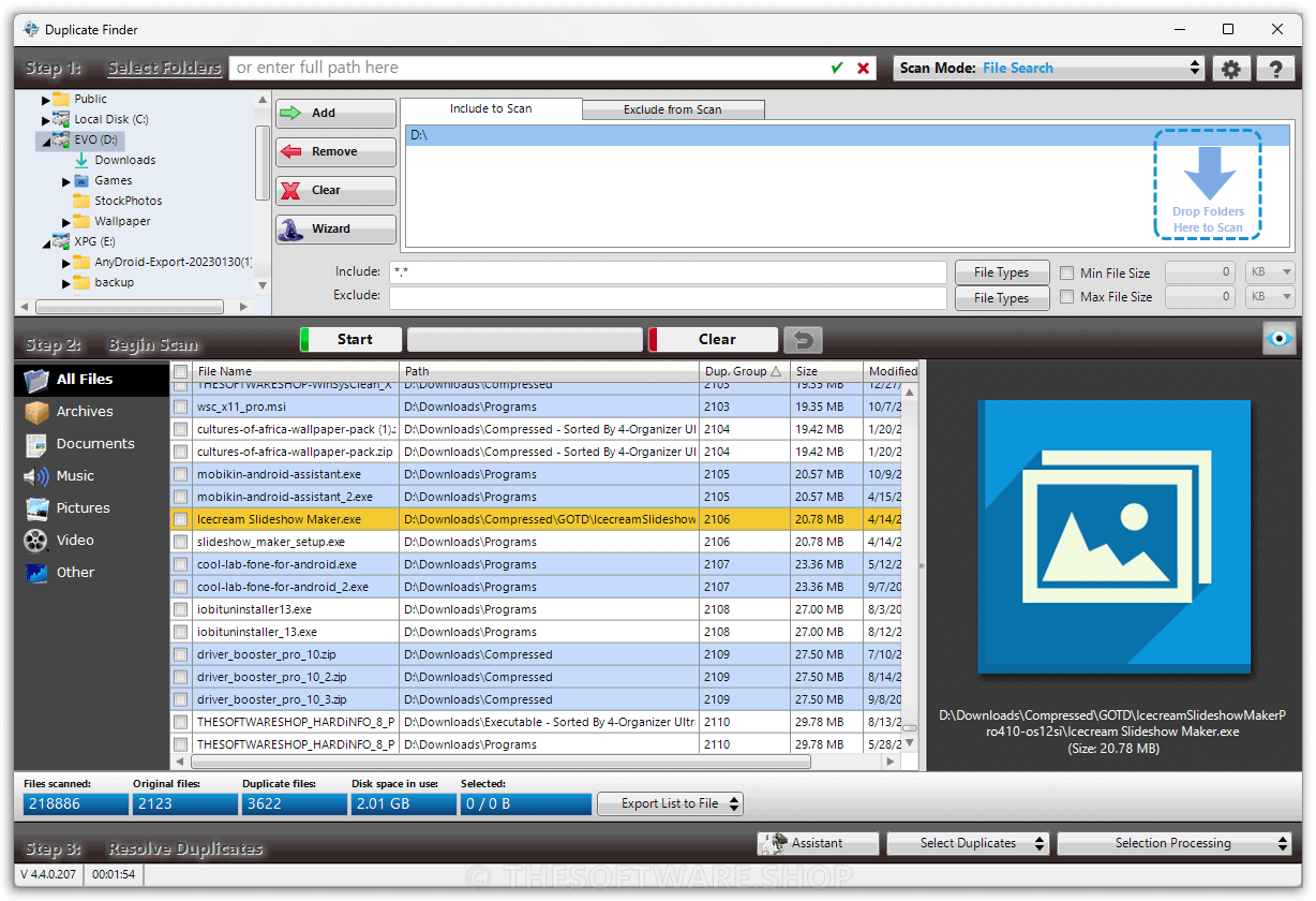 WebMinds Duplicate Finder - Screenshot