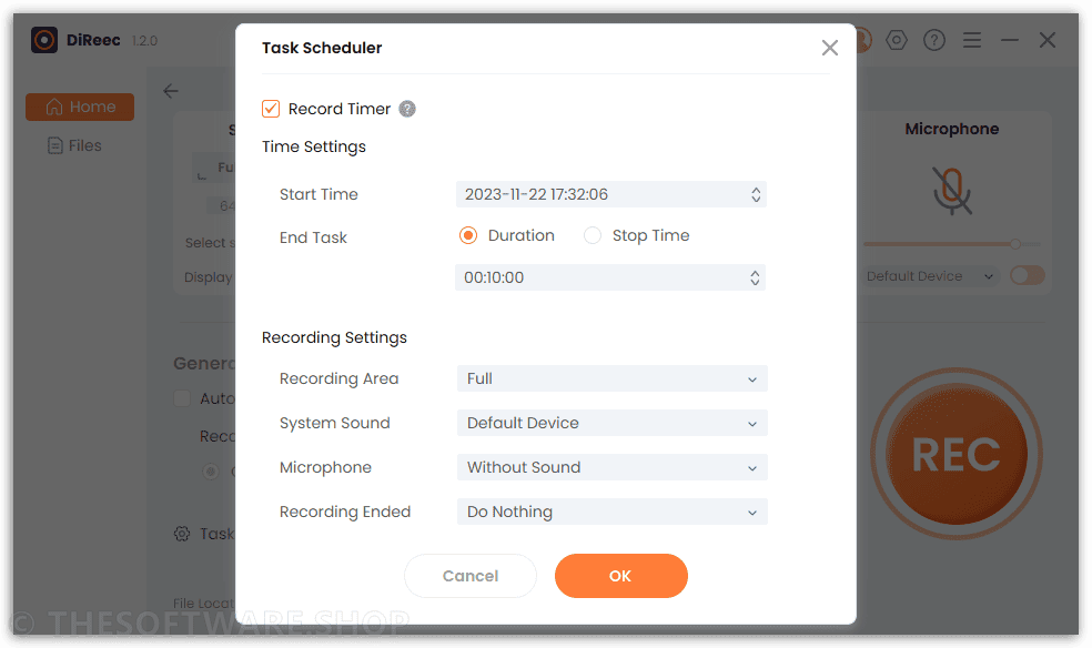 DiReec Screen Recorder Pro Task Scheduler