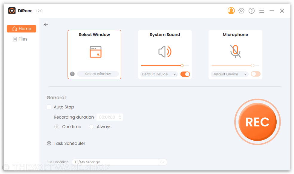 DiReec Screen Recorder Pro Window